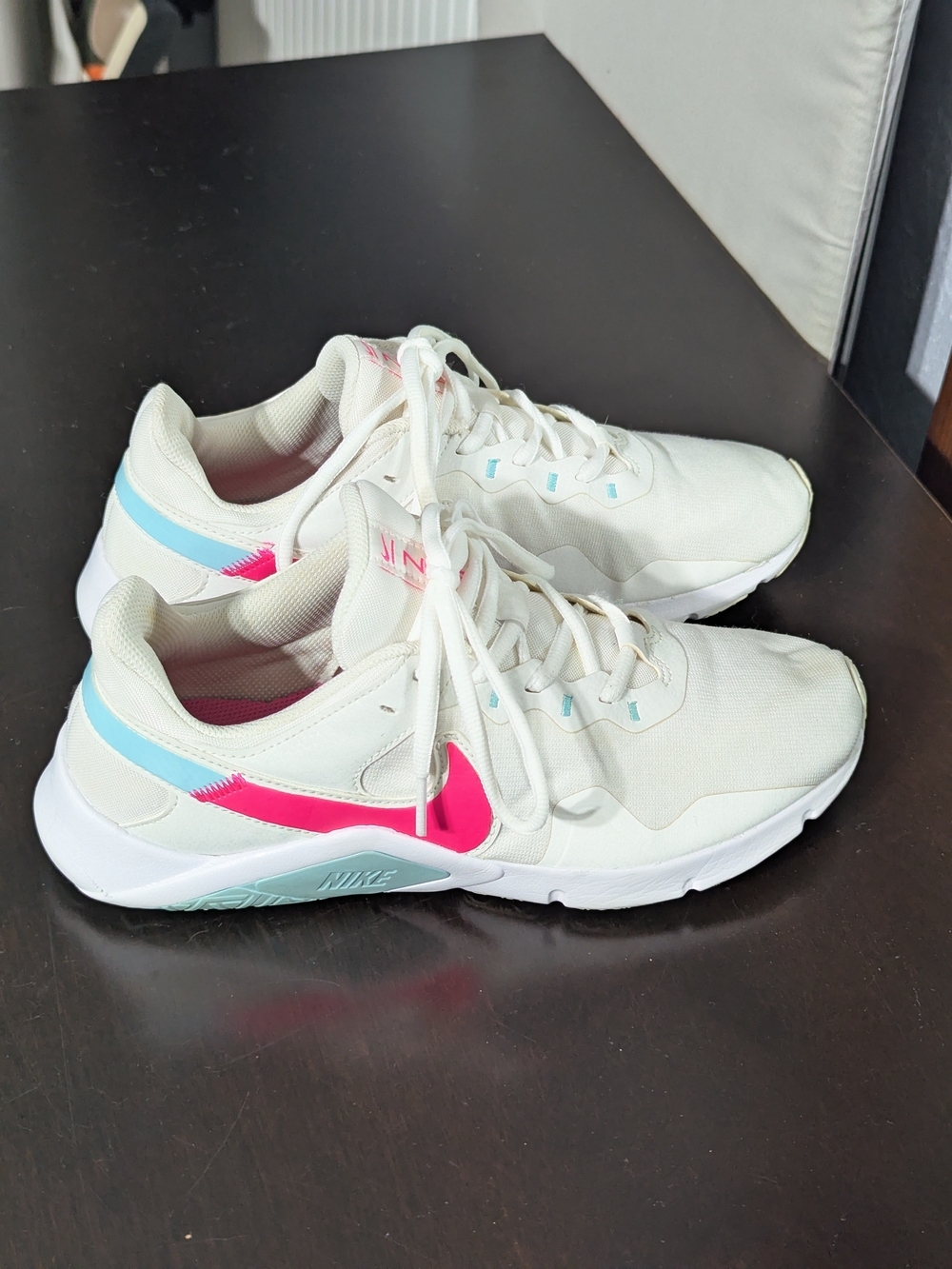Nike Women’s White Sneakers with Pink & Light Blue Accents